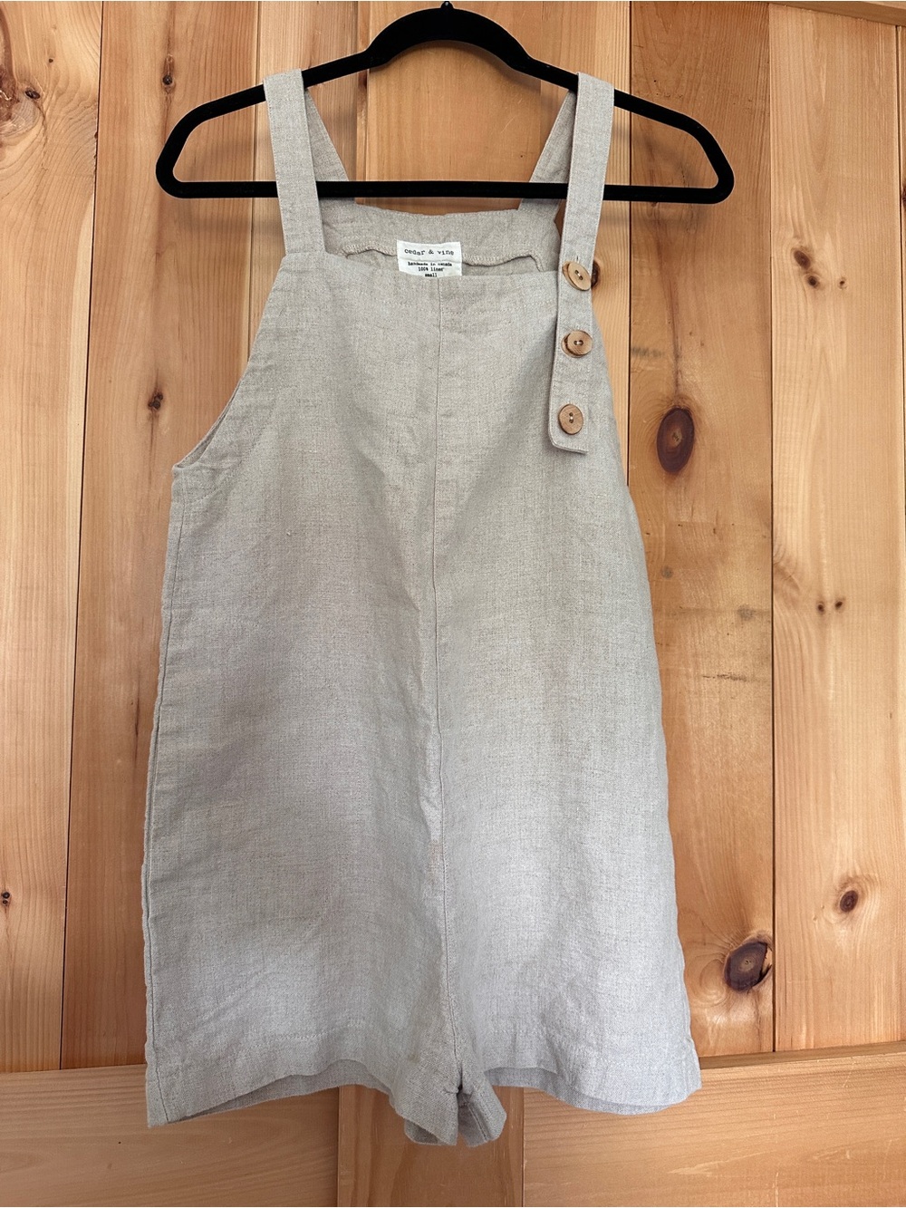 Cedar & Vine 100% Linen Shortalls Romper Oatmeal Size Small Made in Canada